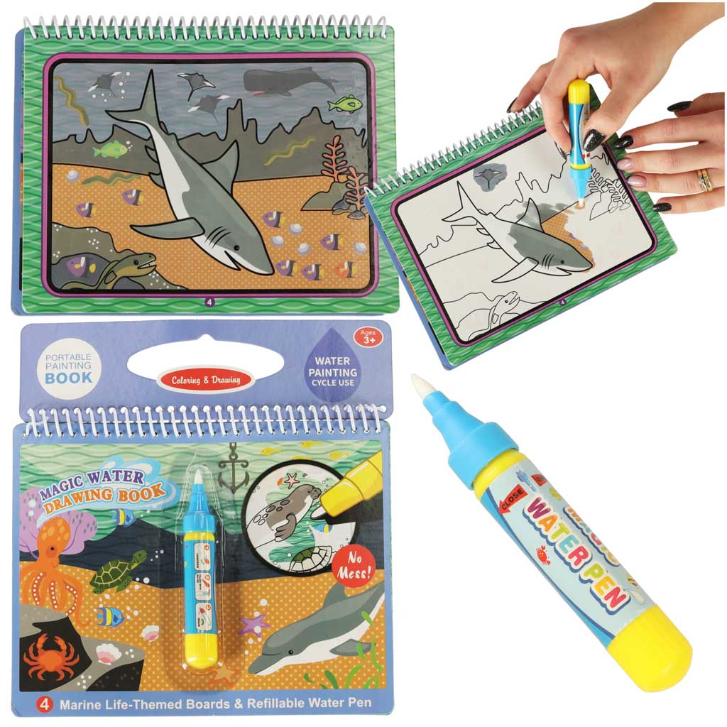 Carte de colorat interactiva, Zola, stilou cu apa, 4 planse diferite, animale marine, 19x15 cm Carte de colorat interactiva, Zola, stilou cu apa, 4 planse diferite, animale marine, 19x15 cm